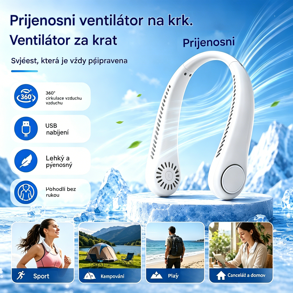 💨 Ventilátor klimatizace - Extrémně tichý, přenosný a otočný o 360° - Ideální na léto 🌞