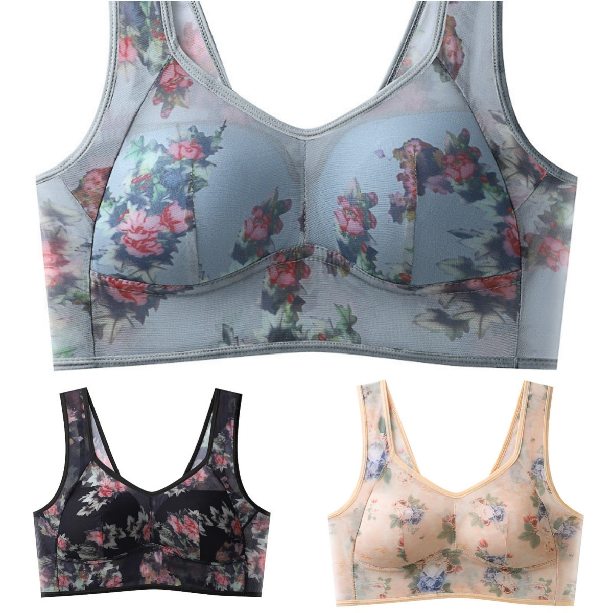【Balení 3 ks】Plus Size podprsenka s potiskem a bez kostic
