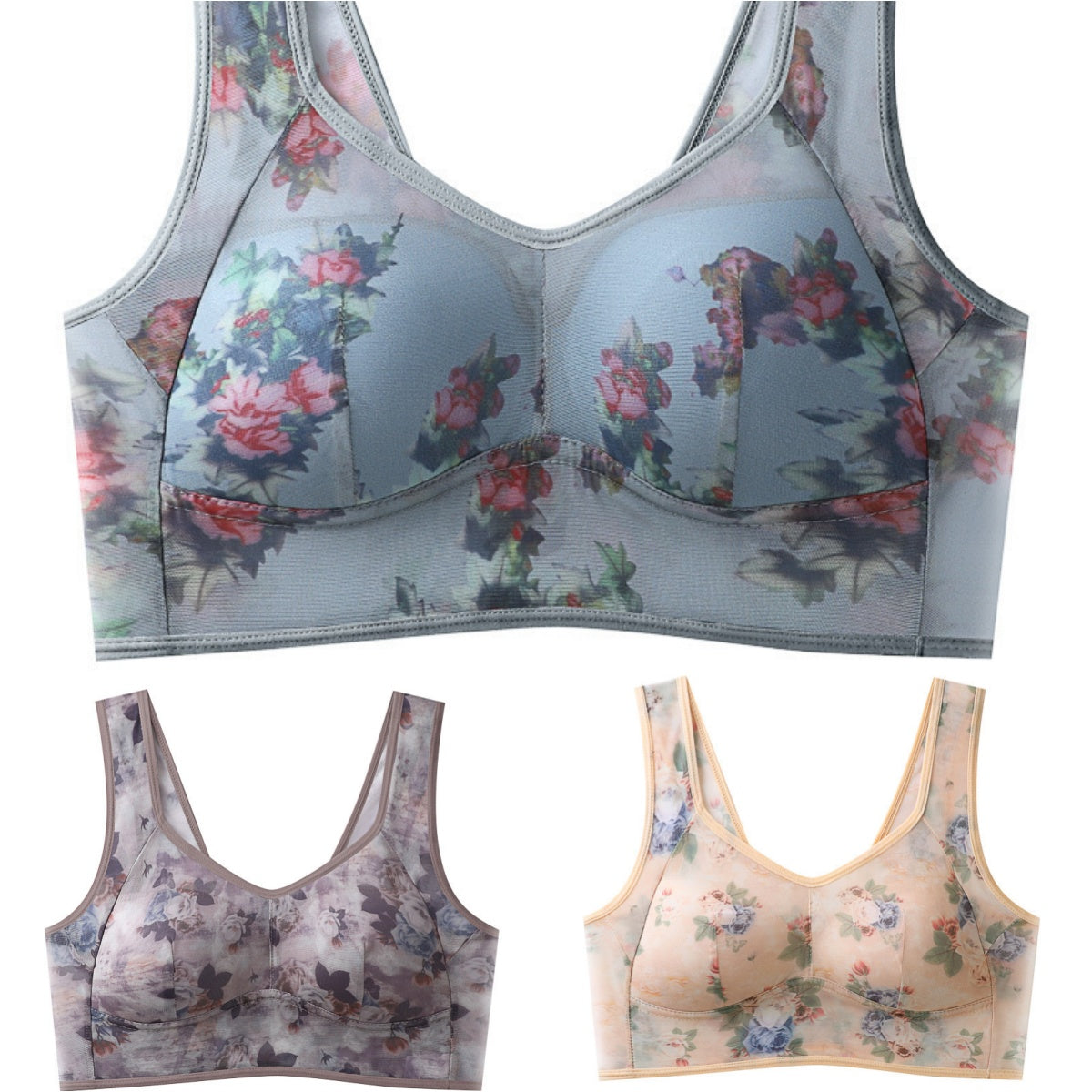 【Balení 3 ks】Plus Size podprsenka s potiskem a bez kostic