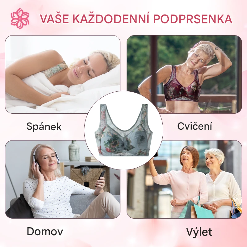 【Balení 3 ks】Plus Size podprsenka s potiskem a bez kostic