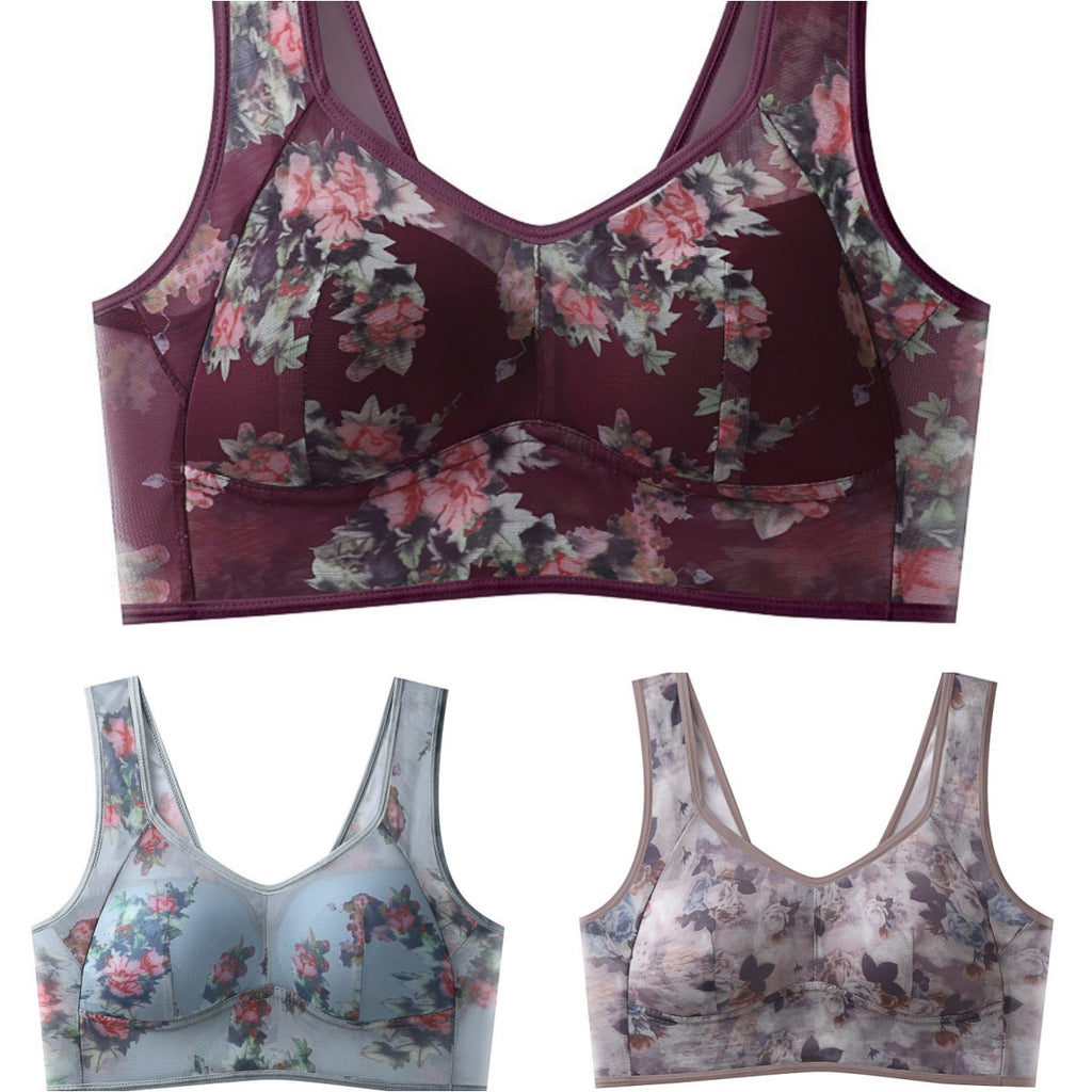【Balení 3 ks】Plus Size podprsenka s potiskem a bez kostic