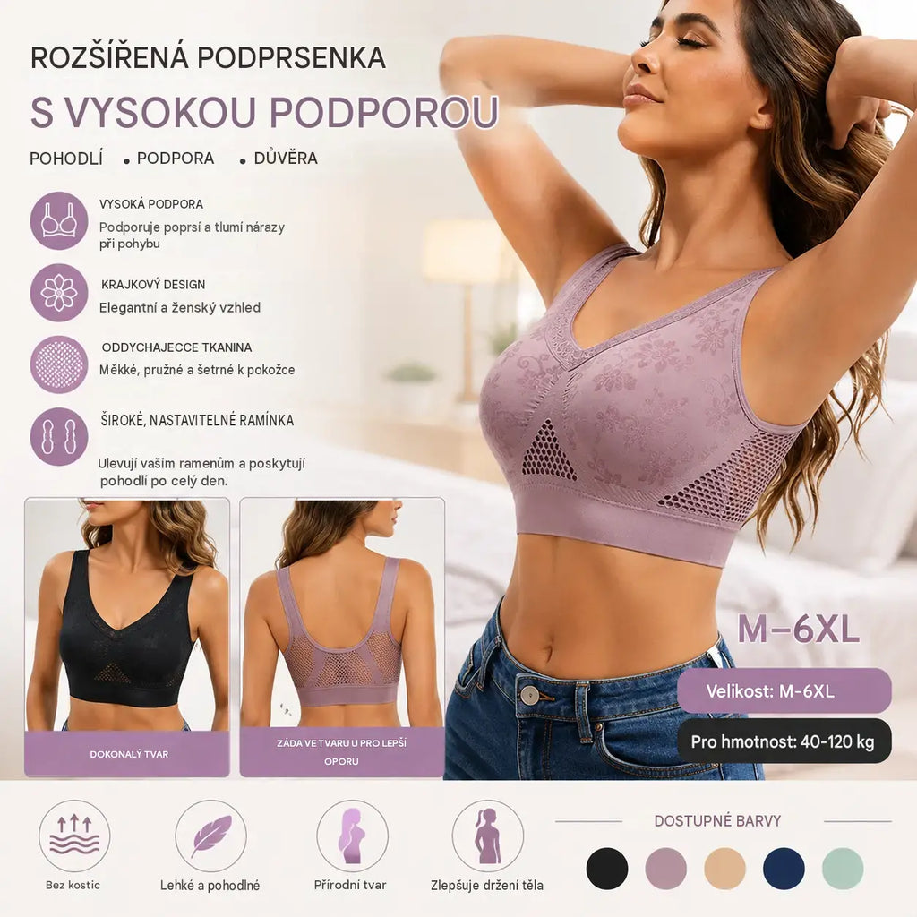 🔥👙【40-120 kg】【Balení 3 kusů】✨ Bezdrátová krajková podprsenka s vysokou podporou pro ženy