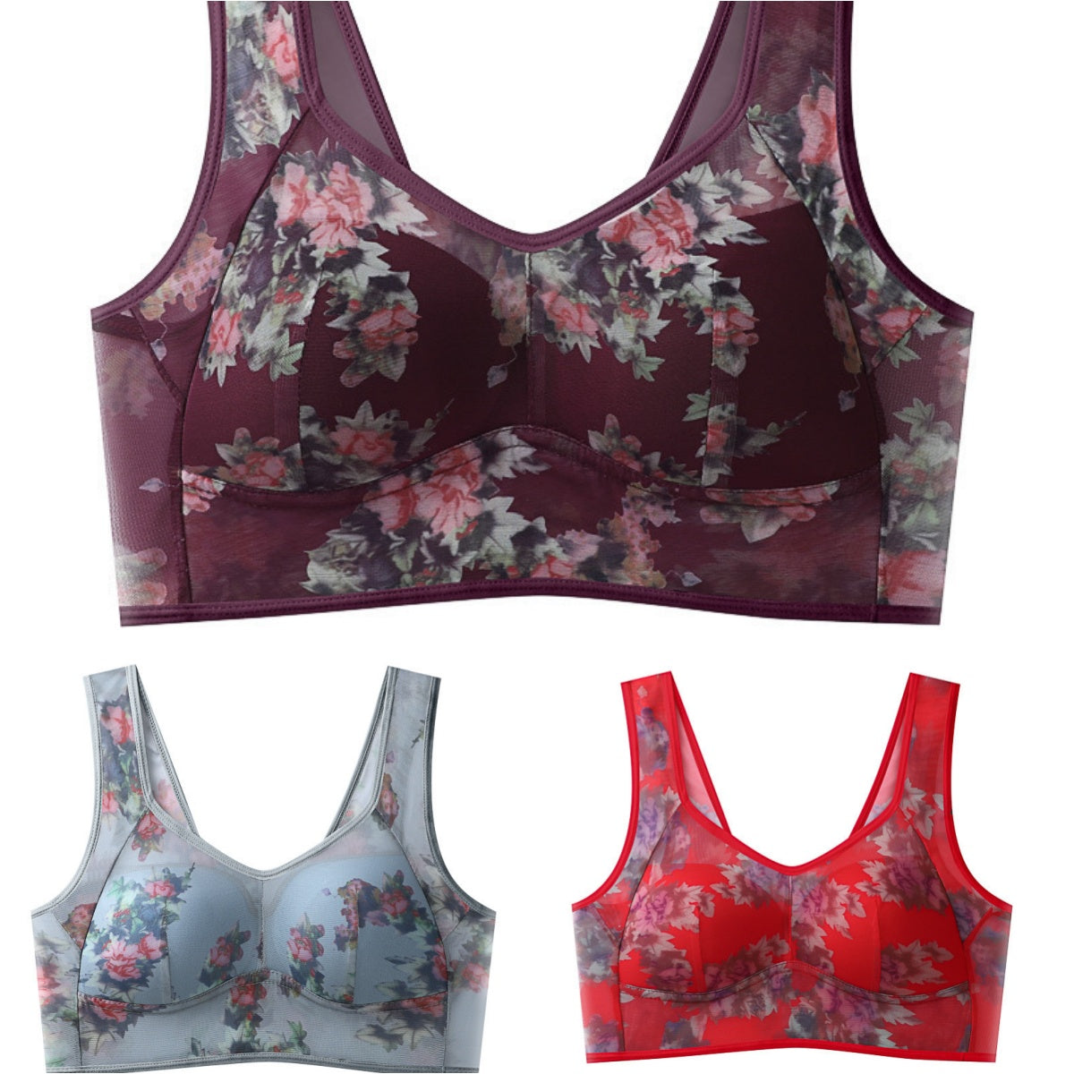 【Balení 3 ks】Plus Size podprsenka s potiskem a bez kostic