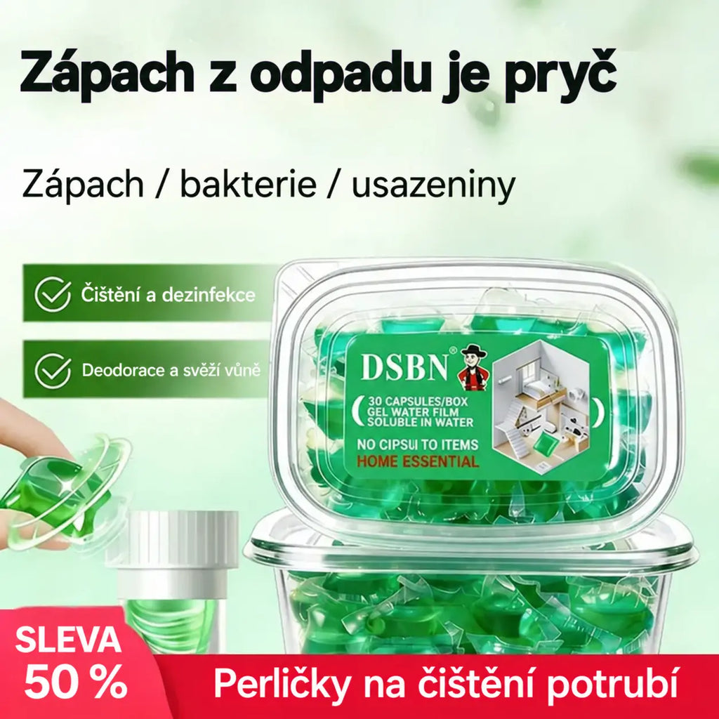 2 krabičky (celkem 100 tablet)🏠💧Deodorační kapsle Drain – bioenzymové složení neutralizuje pachy přímo u jejich zdroje.